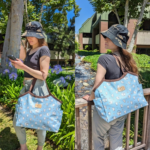 Waterproof Corgi & Coffee Trapeze Tote Shoulder Bag Cute Handmade Dog Pattern - Picture 5 of 9